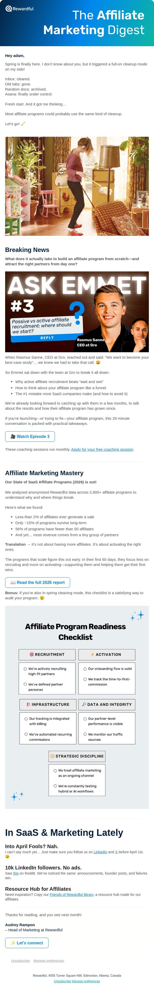 A quick spring cleaning goes a long way email from Rewardful screenshot
