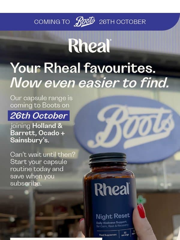 Something new is landing in Boots email from Rheal