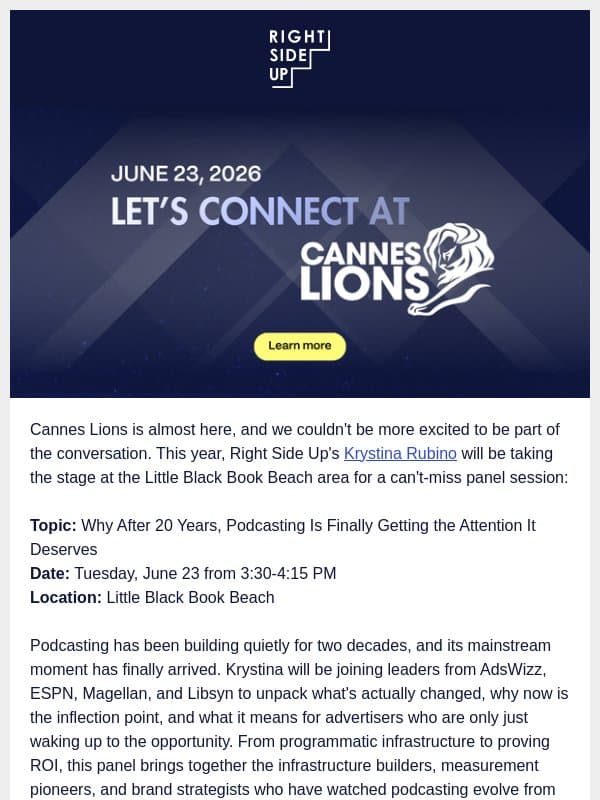 Join us at Cannes Lions email from Right Side Up