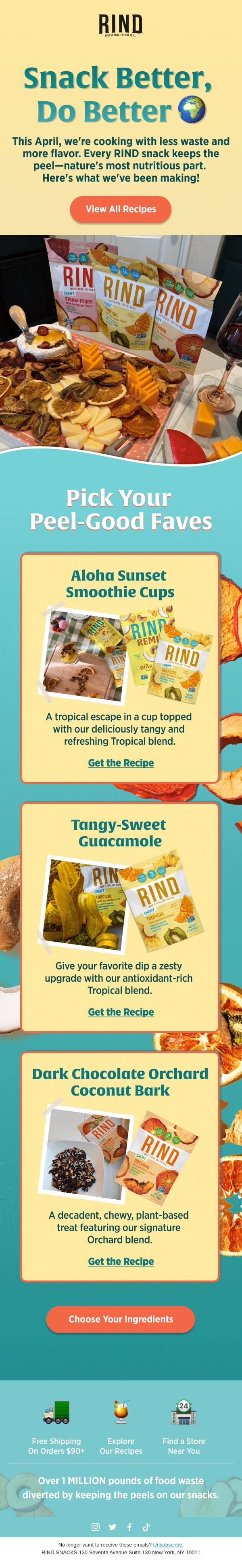 Earth Month: Peel-Good Plant-Based Recipes ππ email from RIND Snacks screenshot