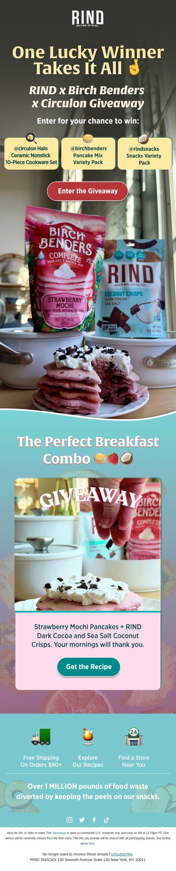 Wake up. It's GIVEAWAY TIME! ππ₯π« email from RIND Snacks screenshot