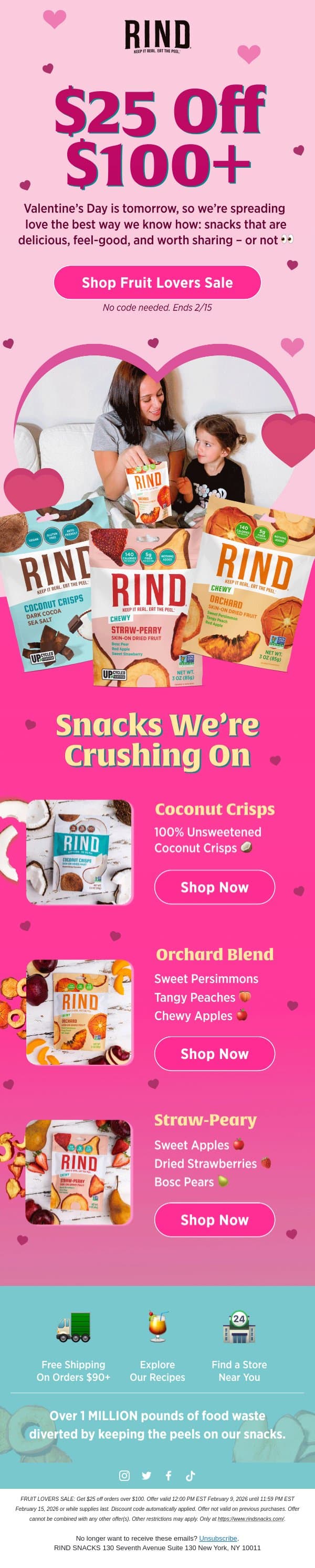 $25 Off Continues! π«π₯πππ₯₯ email from RIND Snacks screenshot