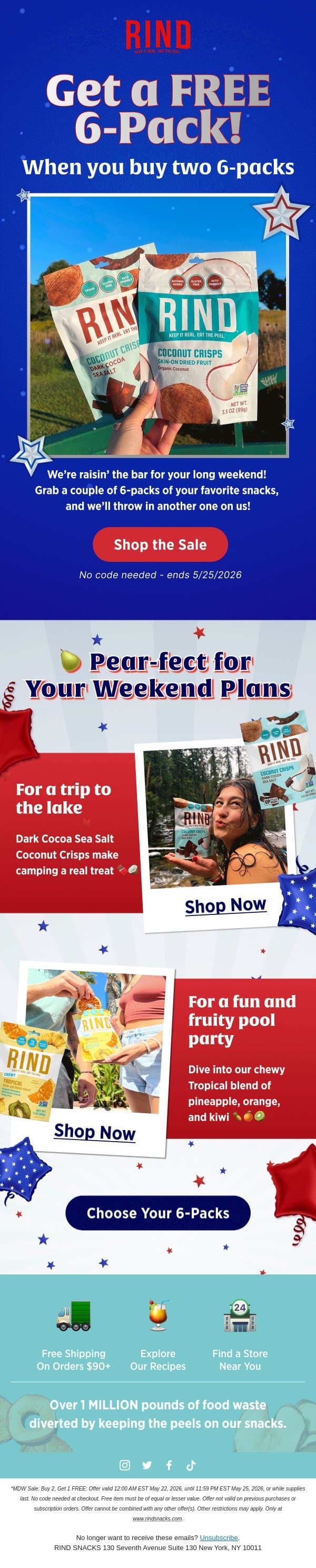 Grab Your FREE 6-Pack! πΊπΈππ₯₯ππ email from RIND Snacks screenshot