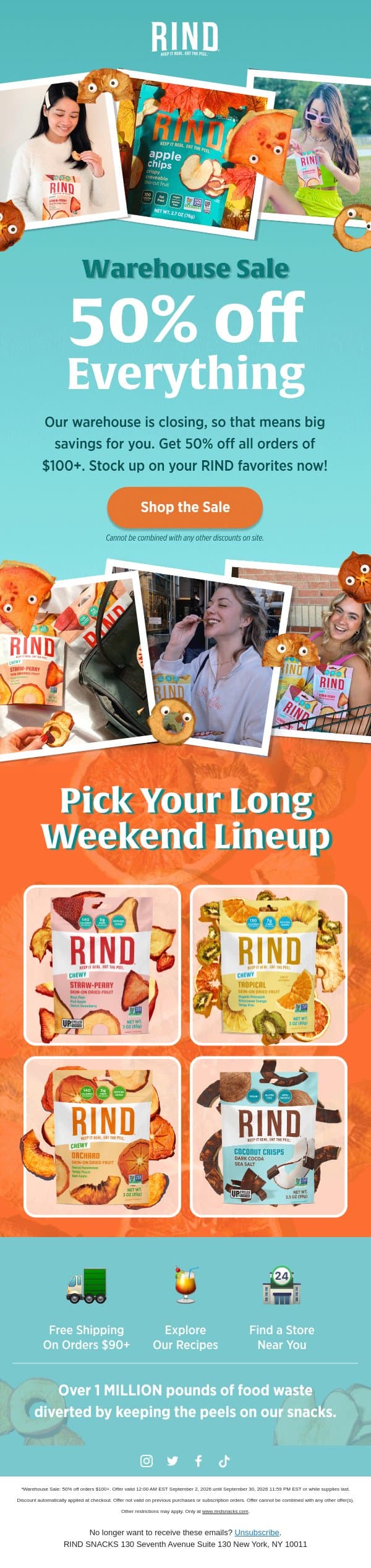 50% off STARTS NOW! ππ email from RIND Snacks screenshot