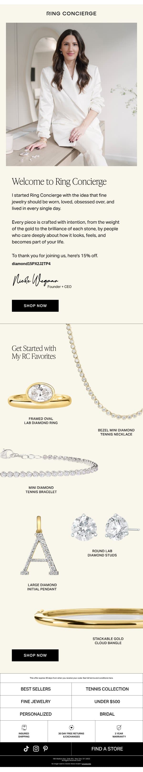 You’re in. Here’s 15% off email from Ring Concierge screenshot
