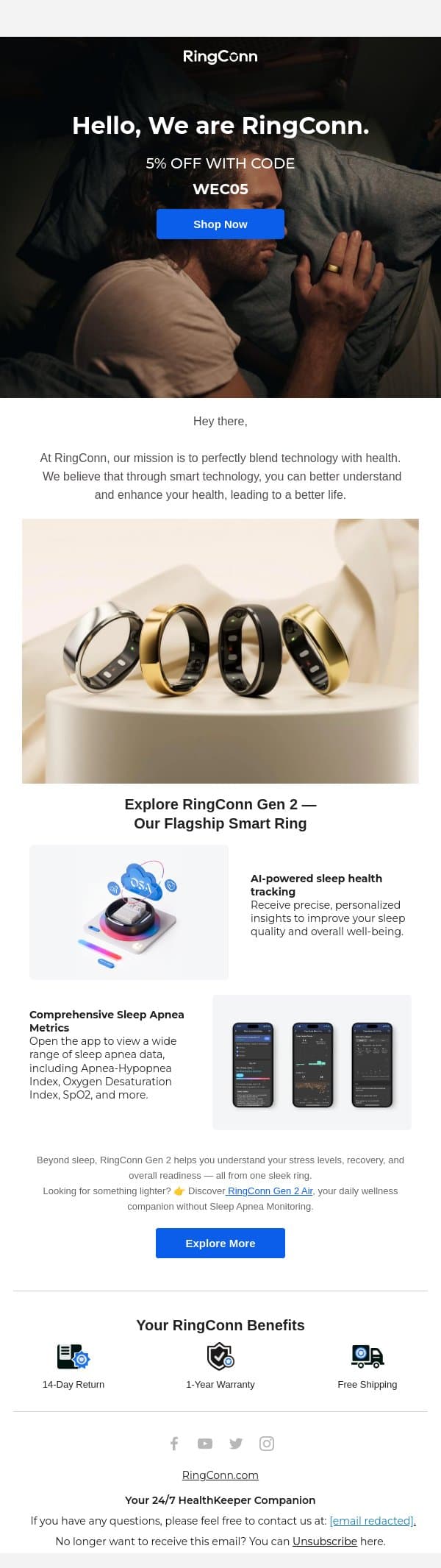 Welcome to RingConn email from RingConn screenshot