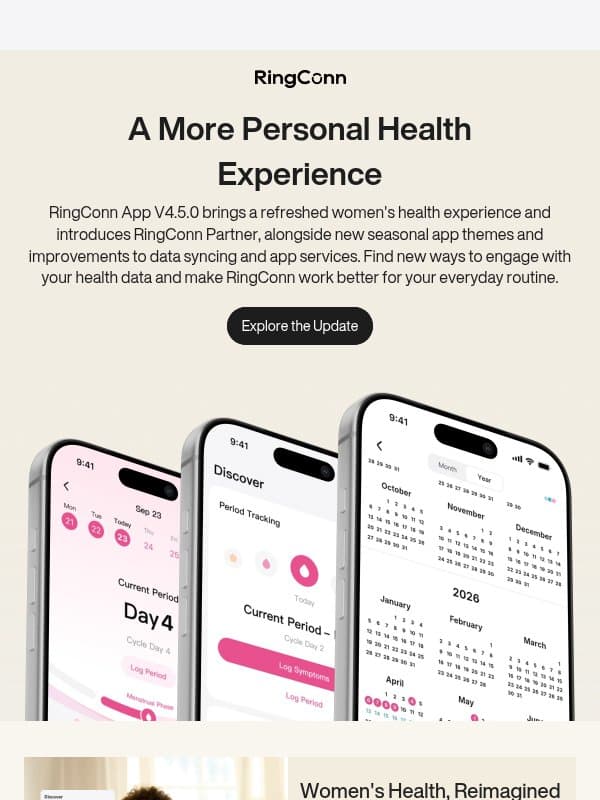 V4.5.0 Update: A More Personal Way to Understand Your Health email from RingConn