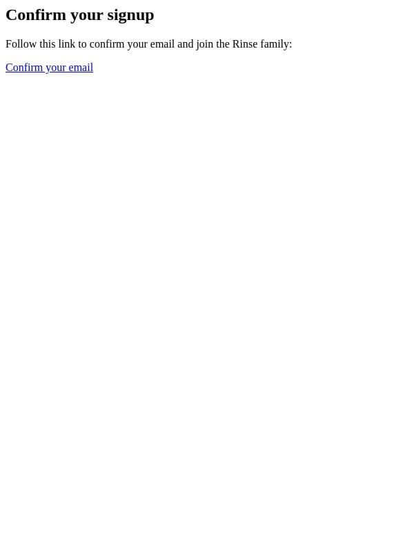 Confirm signup email from Rinse FM screenshot