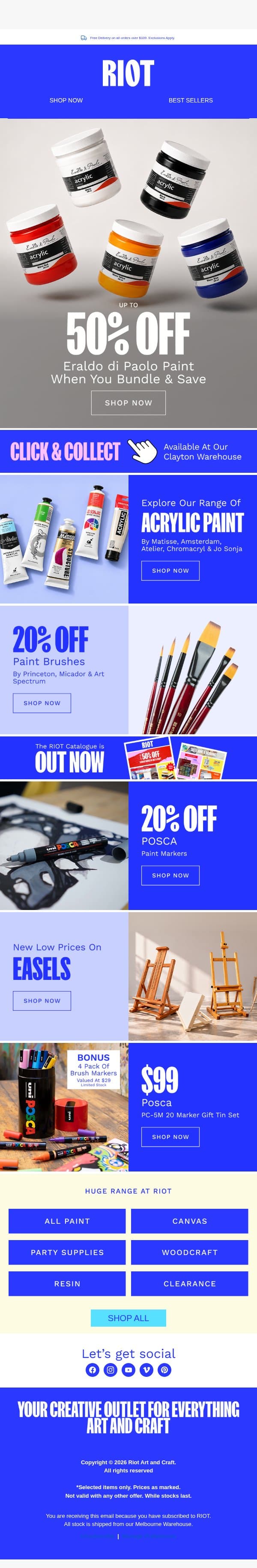 Upgrade Your Masterpiece With Deals On Acrylic Paint email from Riot Art & Craft screenshot