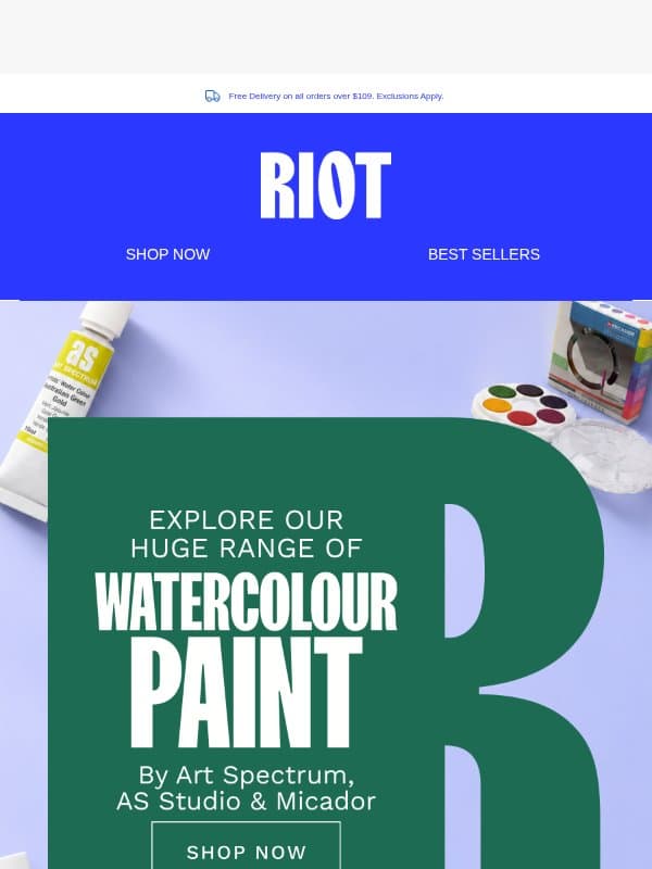 Explore Our Huge Range Of Watercolour Paint email from Riot Art & Craft