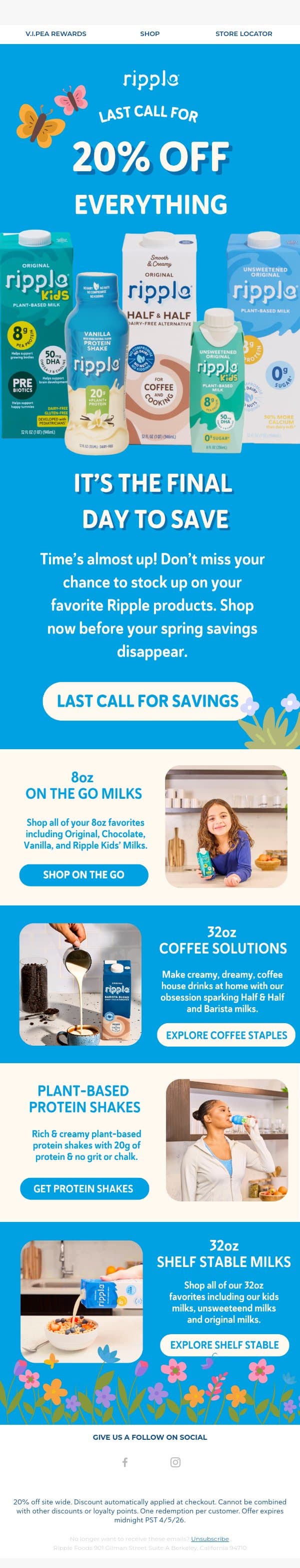 Almost Gone: 20% Off Sitewide π email from Ripple Foods screenshot