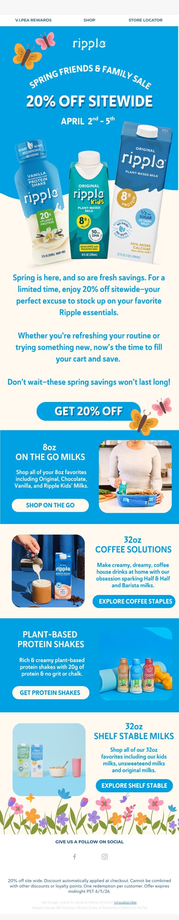 Spring Savings Start Now: 20% Off Sitewide 🌸 email from Ripple Foods screenshot