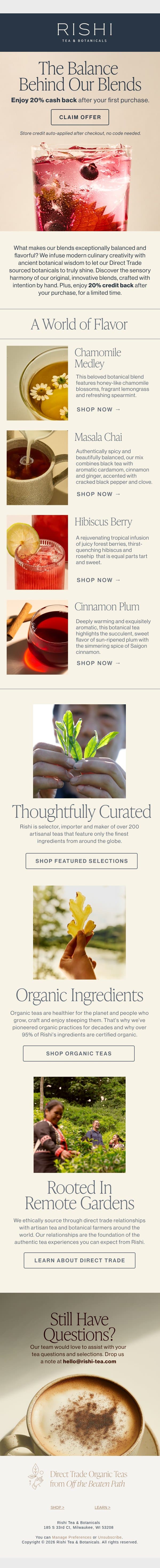 What goes into our blends? email from Rishi Tea & Botanicals screenshot