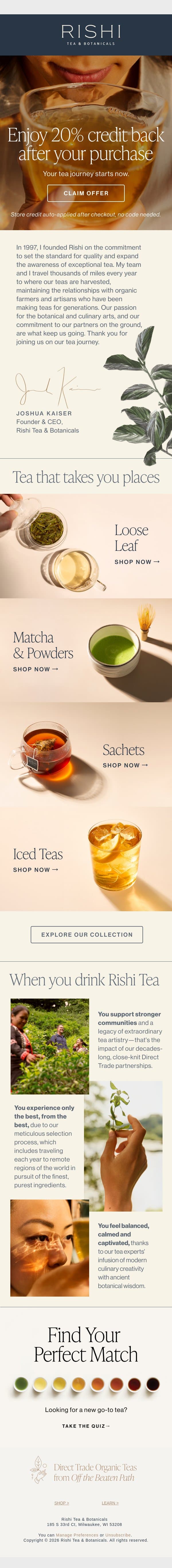 Welcome to Rishi Tea & Botanicals email from Rishi Tea & Botanicals screenshot
