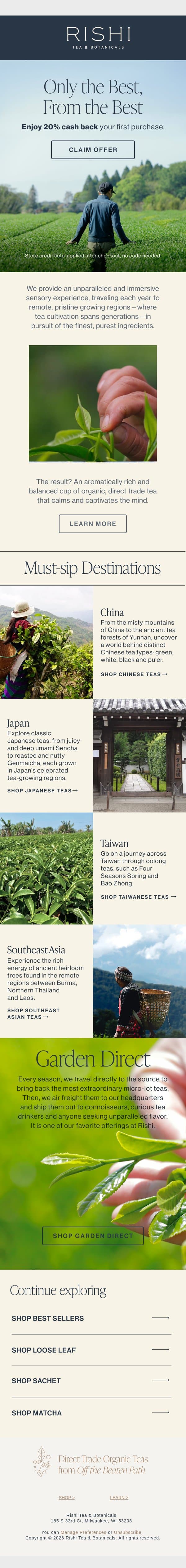 Our Rigorous Standards for Sourcing email from Rishi Tea & Botanicals screenshot