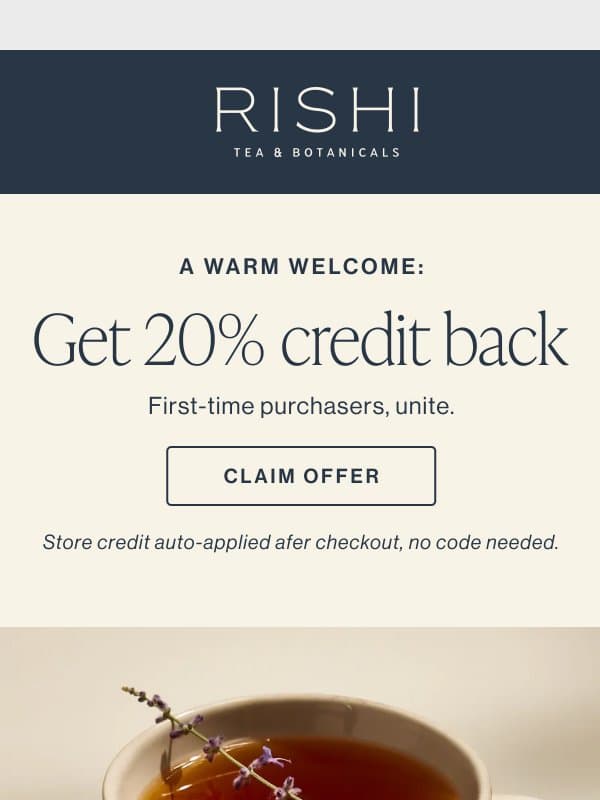 20% Back On Favorite Teas email from Rishi Tea & Botanicals