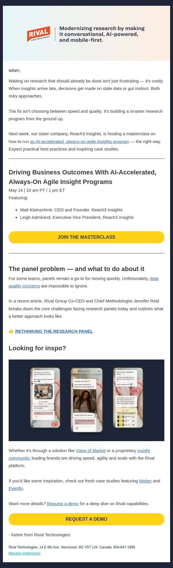 Speed vs. quality: Do you really have to choose? email from Rival Technologies screenshot