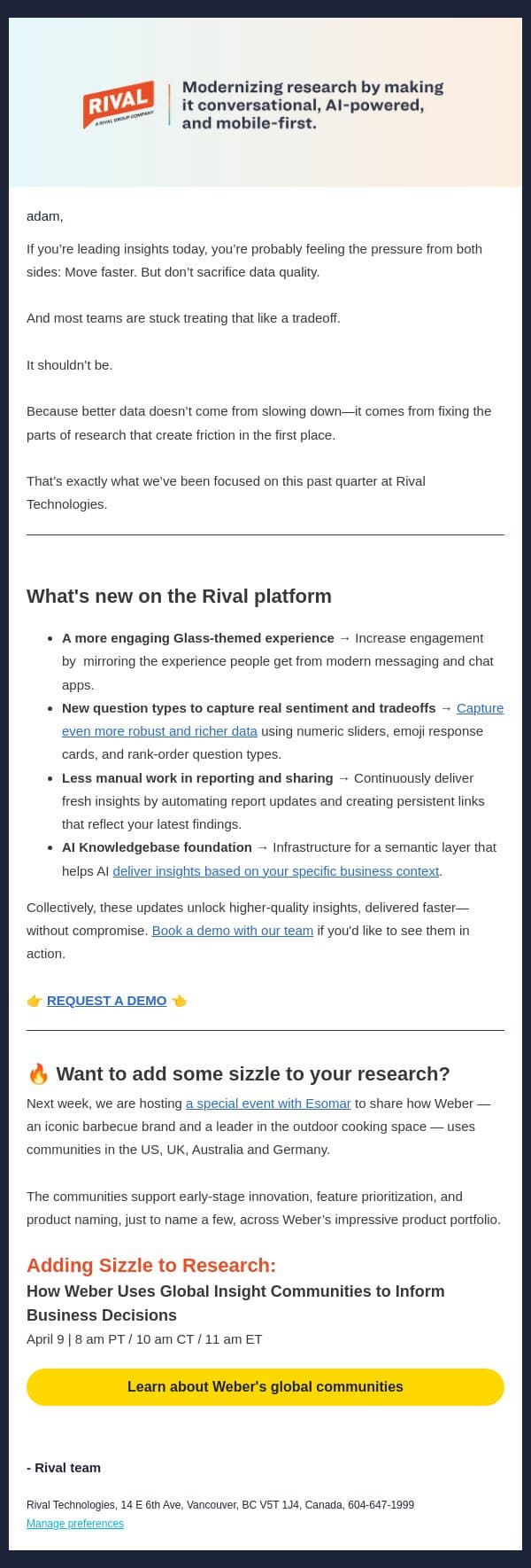 Speed or quality? That’s the wrong question. email from Rival Technologies screenshot