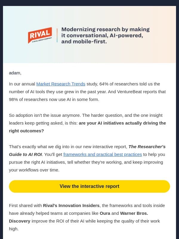 Your AI stack keeps growing. Is the ROI? email from Rival Technologies