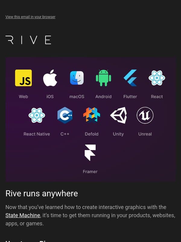 How to run Rive in websites, apps, and games email from Rive