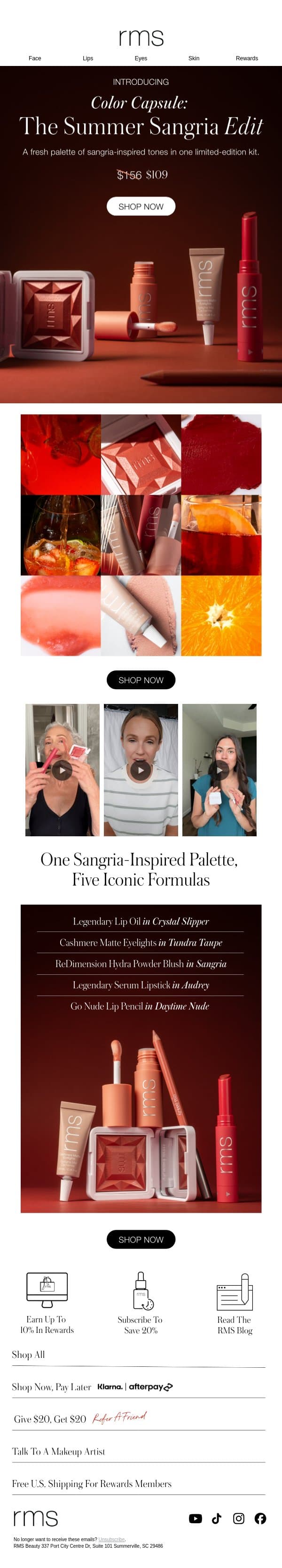 NEW! The Summer Sangria Edit π·π email from RMS Beauty screenshot