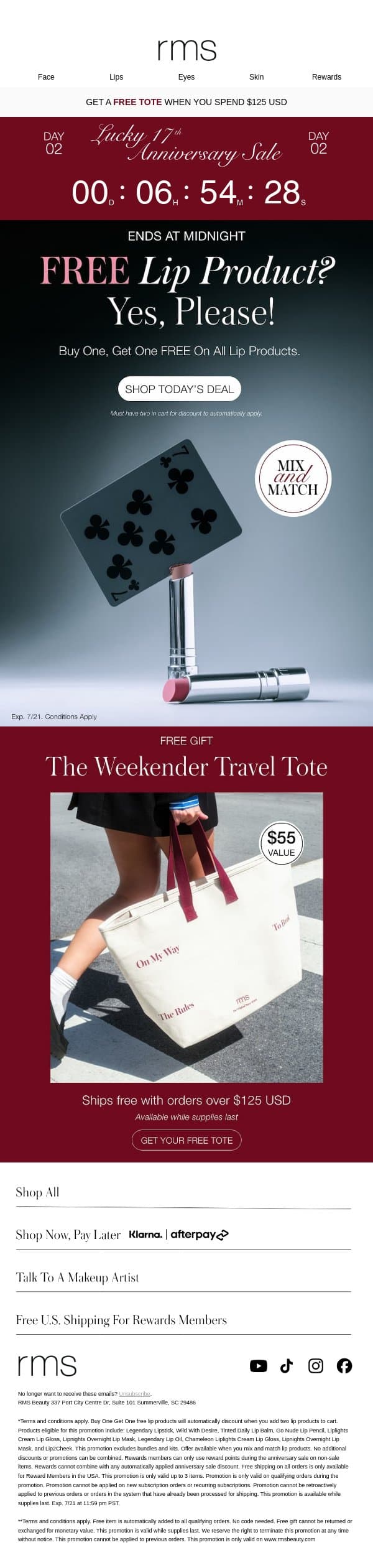4 HOURS LEFT π¨ email from RMS Beauty screenshot
