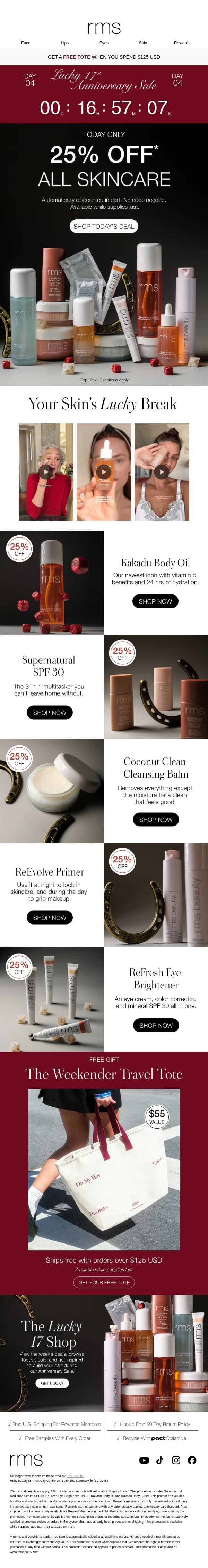 25% Off Skincare Starts NOW π§β¨ email from RMS Beauty screenshot