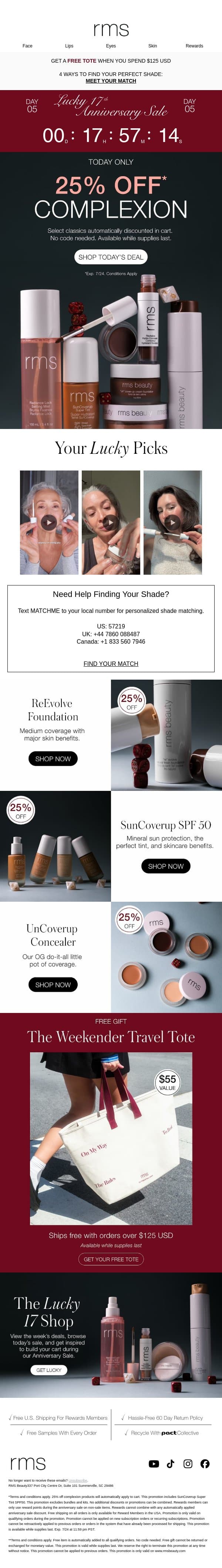 25% OFF COMPLEXION ‼️ TODAY ONLY email from RMS Beauty screenshot