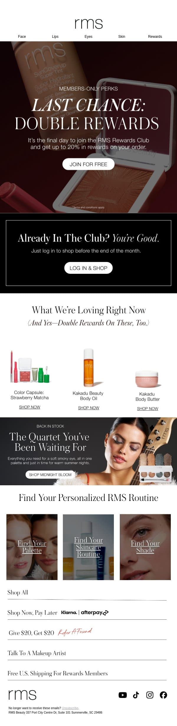 Lat Call: Double Rewards email from RMS Beauty screenshot