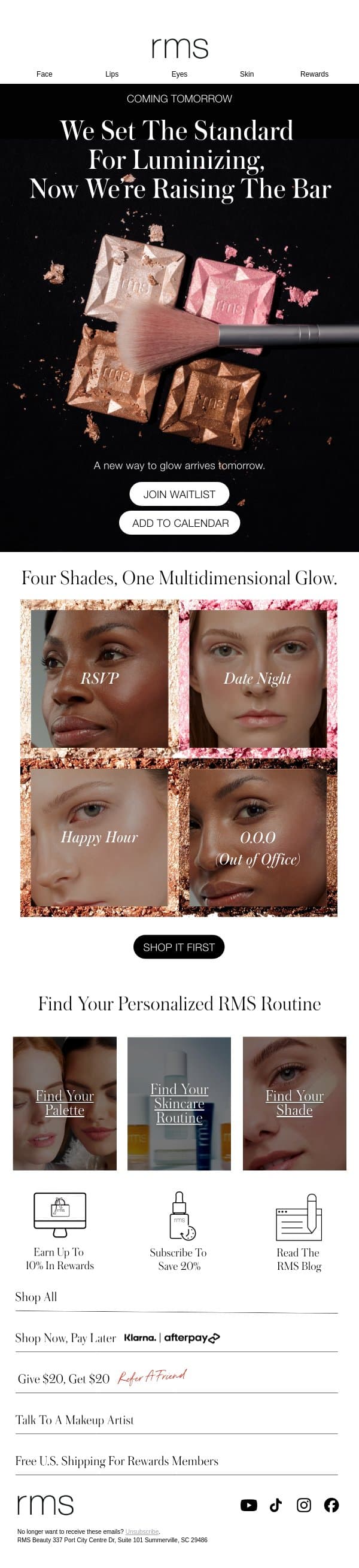 Block Your Calendar π email from RMS Beauty screenshot