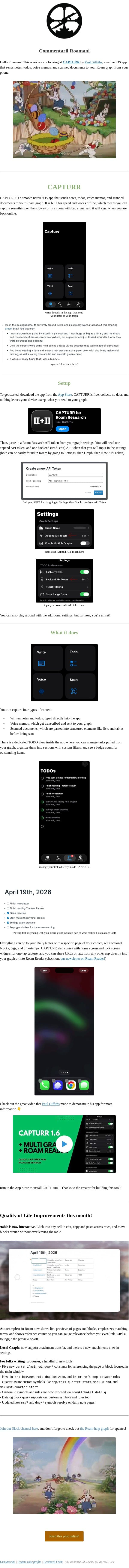Commentarii Roamani: CAPTURR email from Roam Research screenshot
