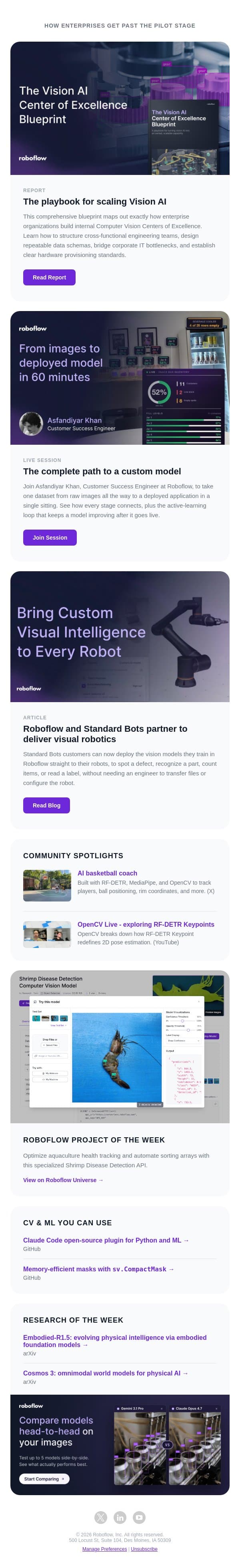 Vision AI Center of Excellence Playbook email from Roboflow screenshot