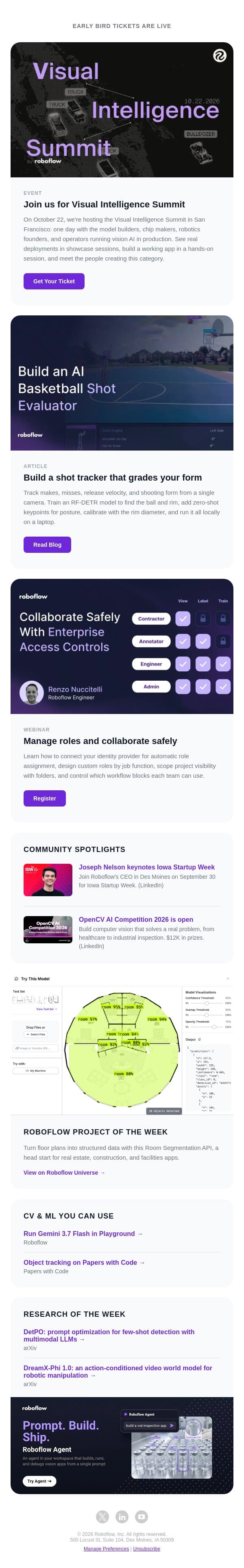 Where AI meets the physical world email from Roboflow screenshot