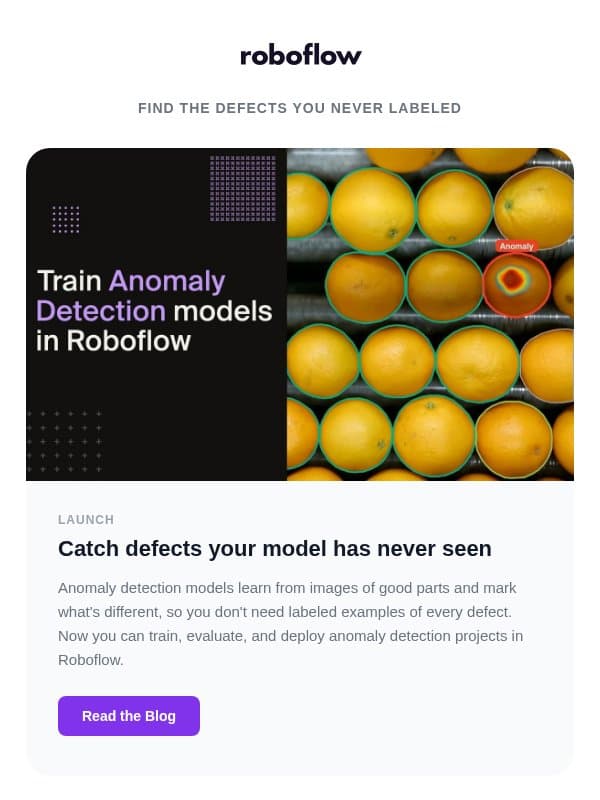 Anomaly detection in Roboflow email from Roboflow