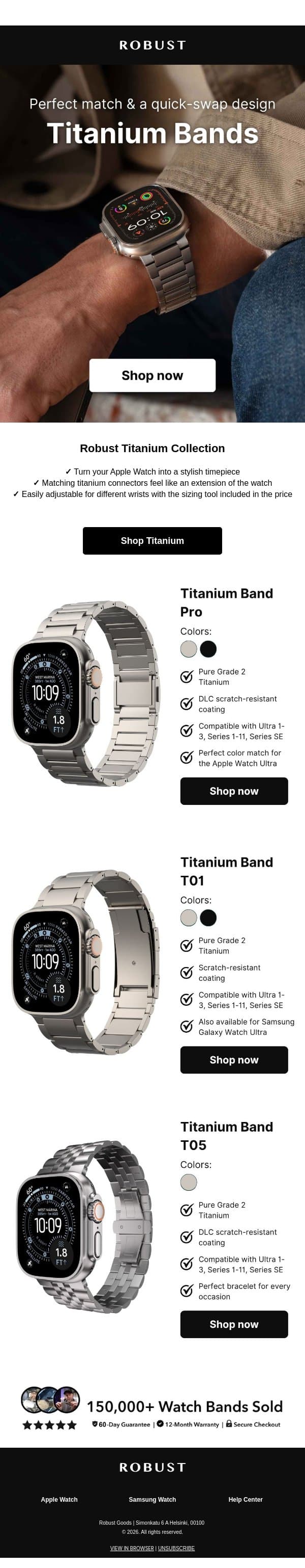 Titanium Bands: Perfect match, quick-swap design email from RobustGoods screenshot