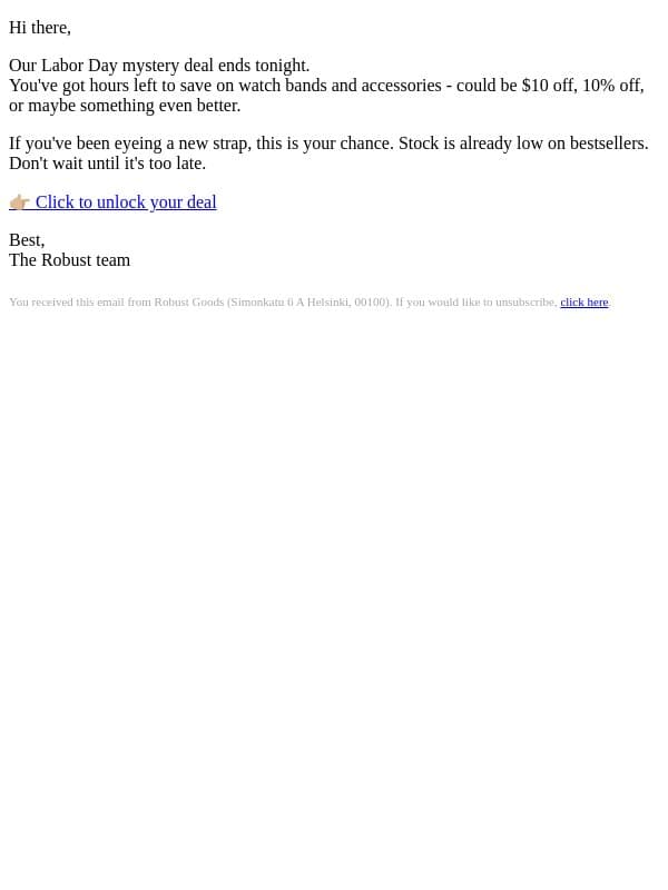 Unlock your mystery deal email from RobustGoods screenshot