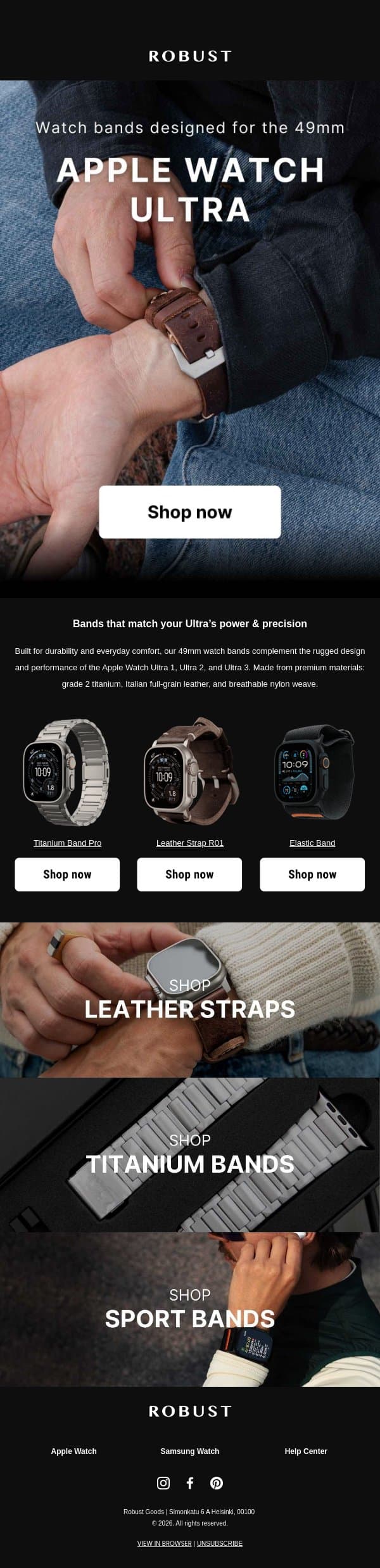 Built for the Apple Watch Ultra email from RobustGoods screenshot