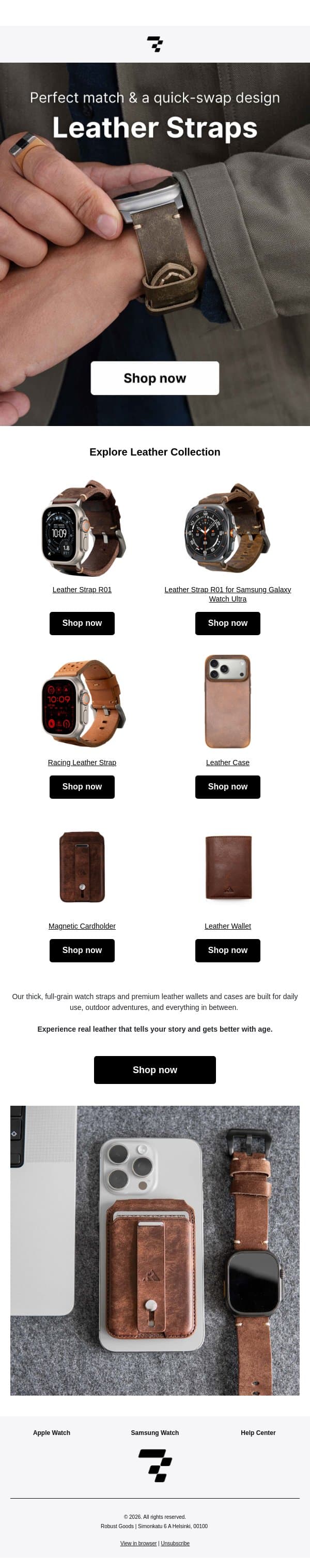 Quality leather gets better with time email from RobustGoods screenshot