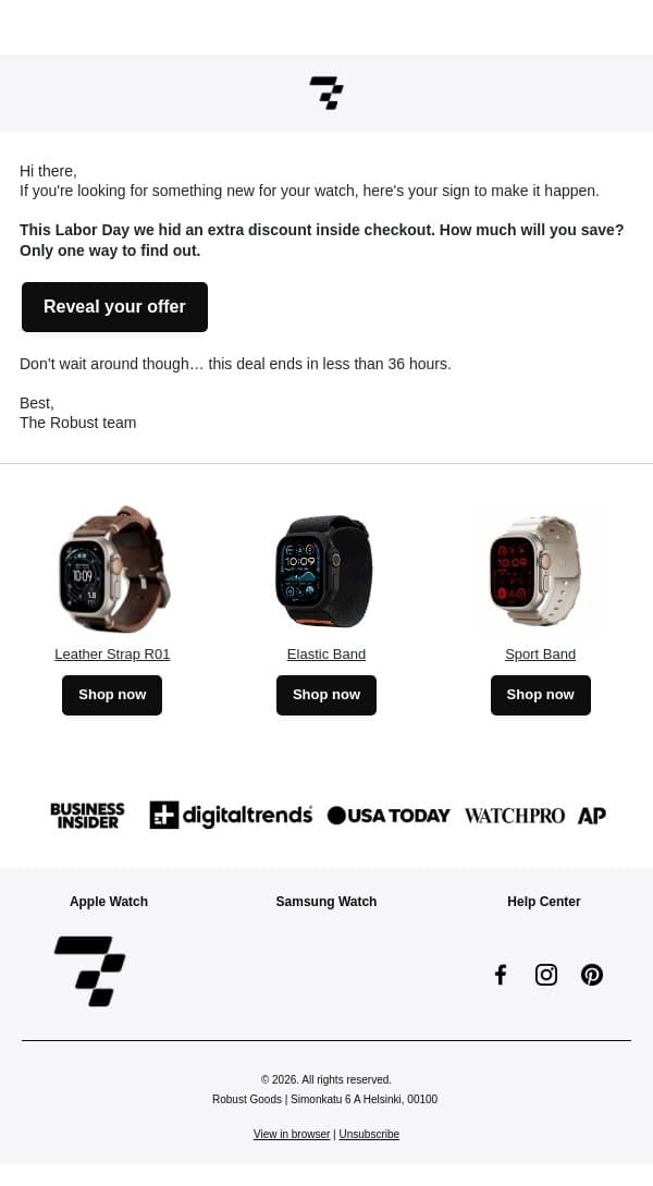 Your next watch band just got a discount email from RobustGoods screenshot