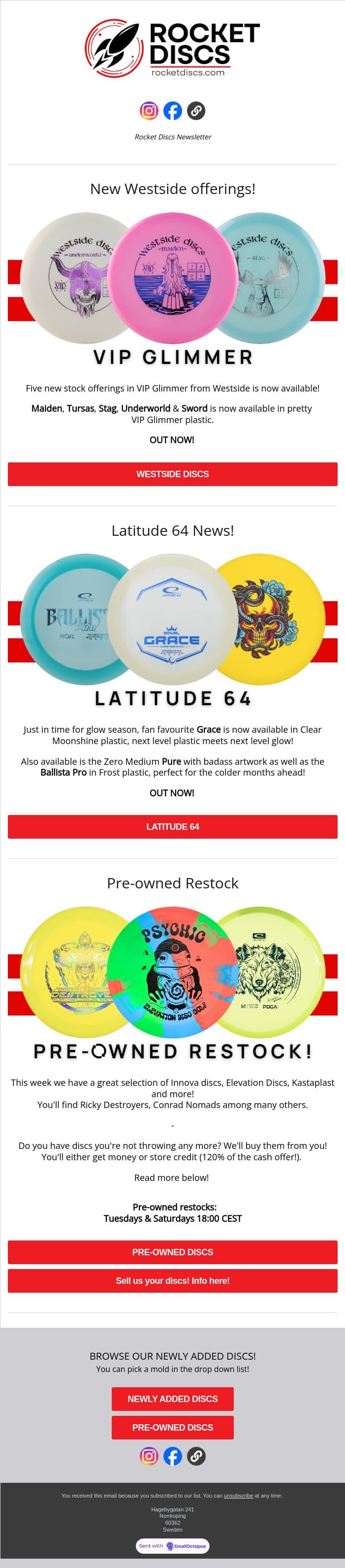 New releases from Westside and Latitude 64! email from Rocket Discs screenshot