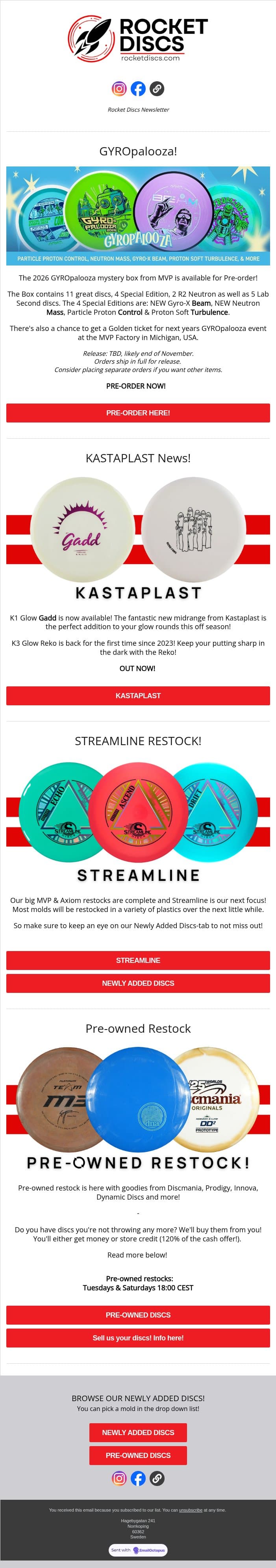 Pre-order GYROpalooza box! News from Kastaplast! email from Rocket Discs screenshot