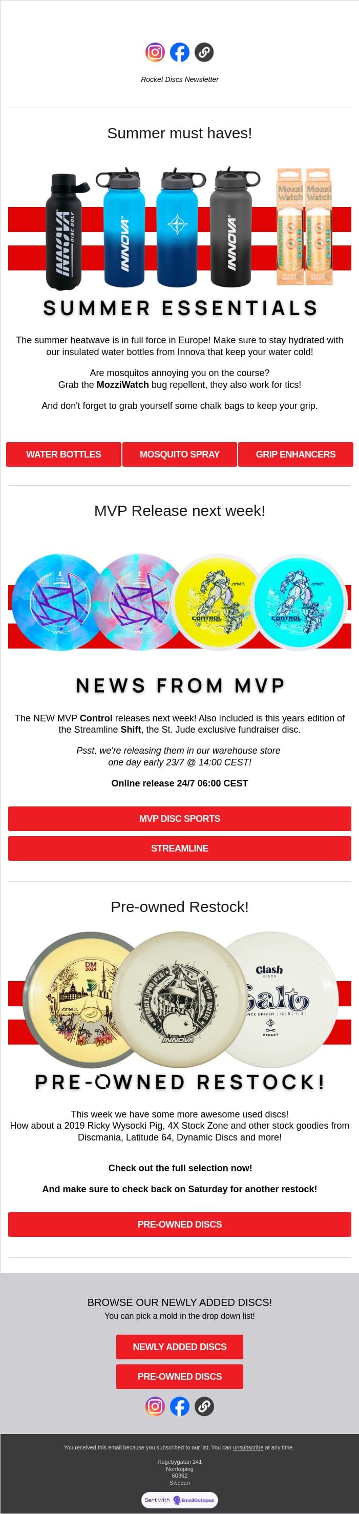 MVP Release coming up! Summer Essentials 🚀 email from Rocket Discs screenshot