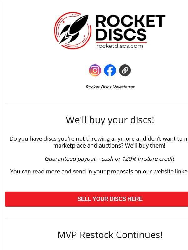 We buy your discs! email from Rocket Discs