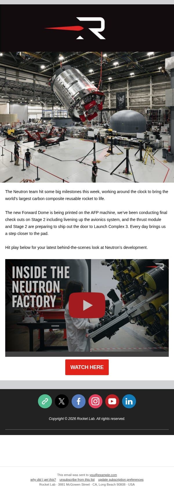 Inside the factory: Neutron is coming together 🚀 email from Rocket Lab screenshot