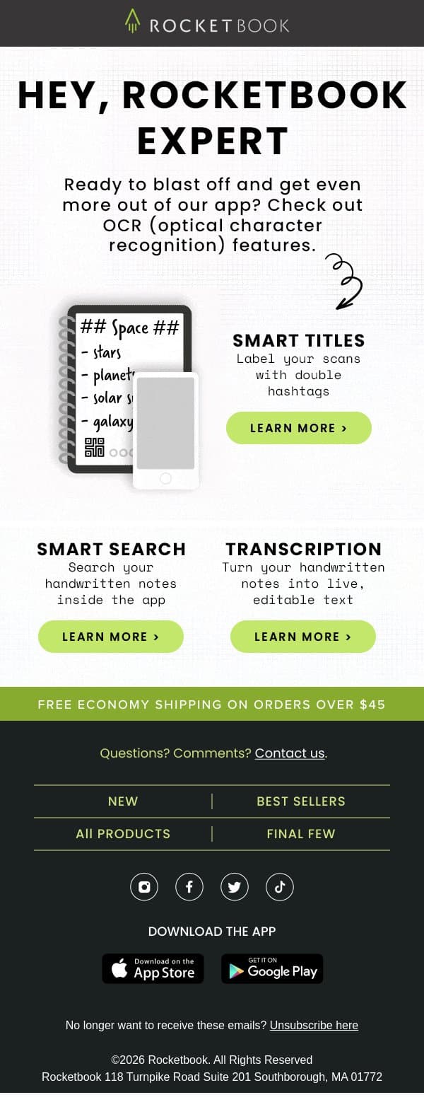 Unlock the full power of your Rocketbook app email from Rocketbook screenshot