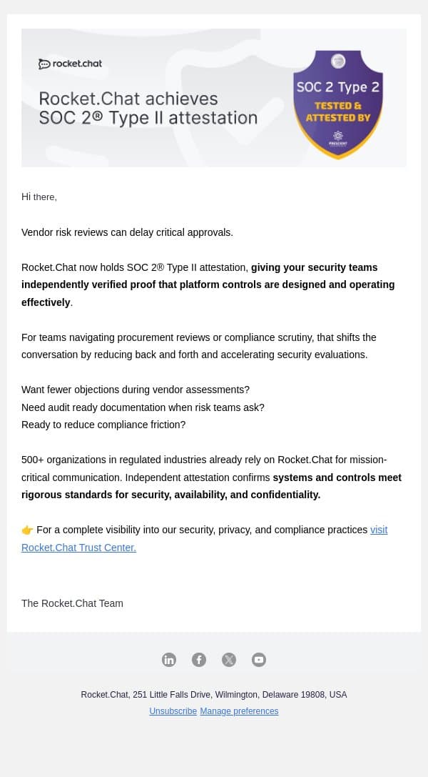 Security review just got easier email from Rocket.Chat screenshot