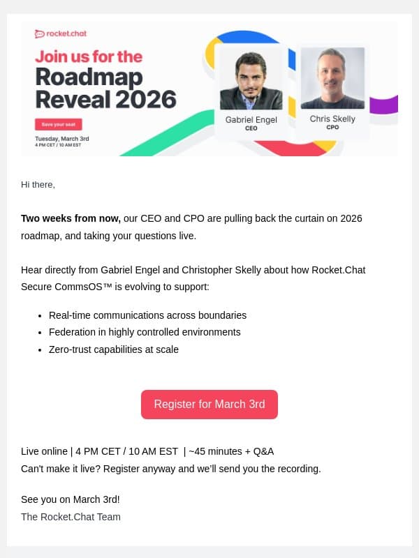 Get a sneak peek into our product roadmap email from Rocket.Chat