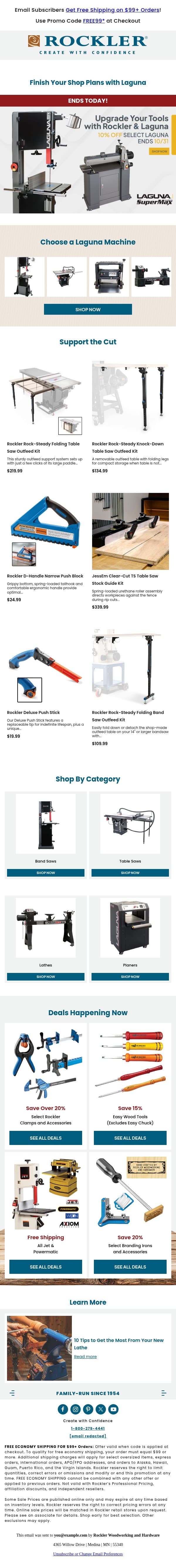 Laguna Savings End Today email from Rockler screenshot