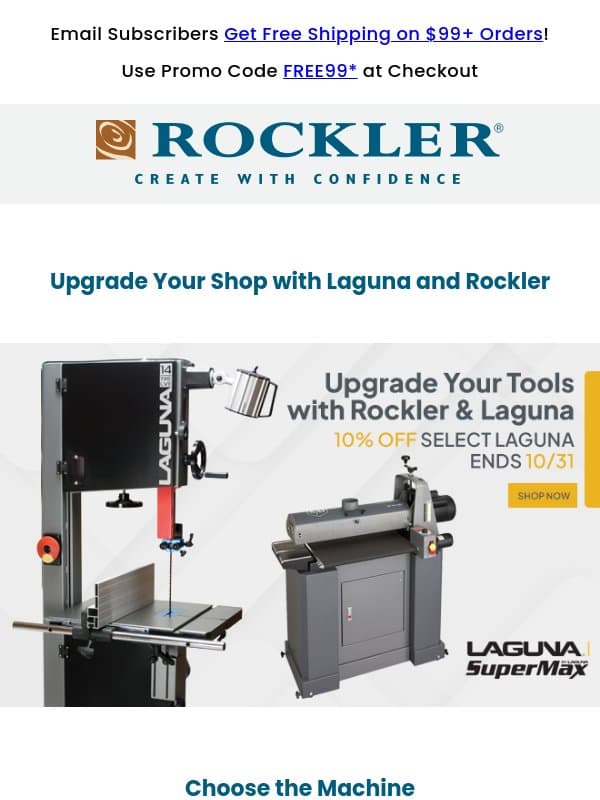 Save 10% on Select Laguna Machines and Accessories email from Rockler