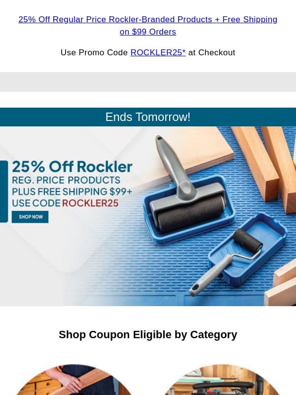 Only 1 Day Left to Use Your Coupon! email from Rockler